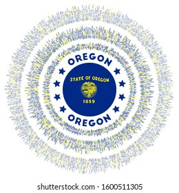 Oregon symbol. Radiant US state flag with colorful rays. Shiny sunburst with Oregon flag. Attractive vector illustration.