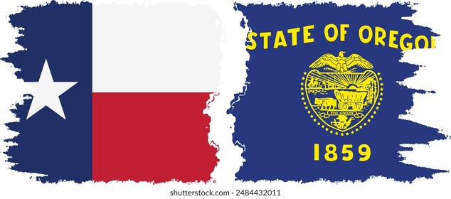 Oregon and Texas states grunge brush flags connection, vector