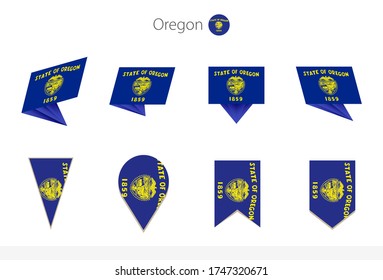 Oregon US State flag collection, eight versions of Oregon vector flags. Vector illustration.