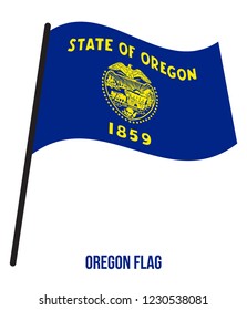 Oregon (U.S. State) Flag Waving Vector Illustration on White Background. Flag of the United States of America.