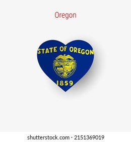 Oregon US state heart shaped flag. Origami paper cut folded banner. 3D vector illustration isolated on white with soft shadow.