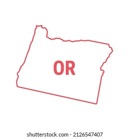 Oregon US state map red outline border. Vector illustration isolated on white. Two-letter state abbreviation. Editable stroke. Adjust line weight.