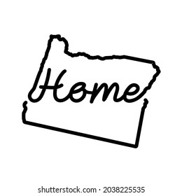 Oregon US state outline map with the handwritten HOME word. Continuous line drawing of patriotic home sign. A love for a small homeland. Interior decoration idea. Vector illustration.