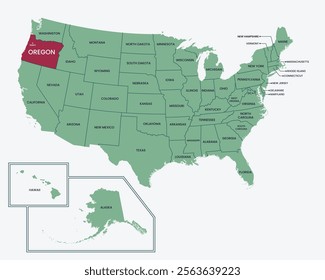 Oregon, USA. Editable isolated blank vector map of United states, highlighted at state of Oregon.