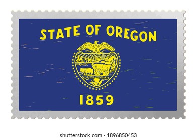 Oregon USA flag on old postage stamp, vector