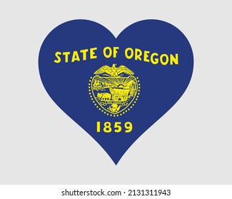 Oregon USA Heart Flag. OR US Love Shape State Flag. Beaver State United States Of America Banner Icon Sign Symbol Clipart. EPS Vector Illustration.