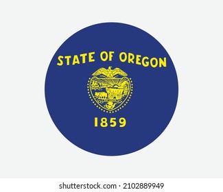 Oregon USA Round State Flag. OR, US Circle Flag. State of Oregon, United States of America Circular Shape Button Banner. EPS Vector Illustration.