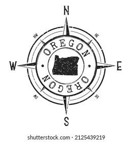 Oregon, USA Stamp Map Compass Adventure. Illustration Travel Country Symbol. Seal Expedition Wind Rose Icon.