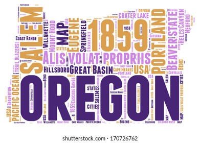 Oregon USA state map vector tag cloud illustration