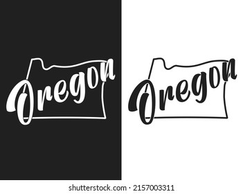 Oregon vector image. Monochrome emblem of the United States of America. Hand-drawn illustration of the USA with the name of the state. Lettering. US poster with outline and states borders for decor