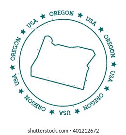 Oregon vector map. Retro vintage insignia with US state map. Distressed visa stamp with Oregon text wrapped around a circle and stars. USA state map vector illustration.