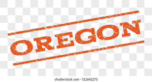Oregon watermark stamp. Text caption between parallel lines with grunge design style. Rubber seal stamp with dirty texture. Vector orange color ink imprint on a chess transparent background.
