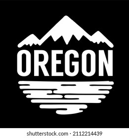 Oregon With White Silhouettes Of Mountains And Water