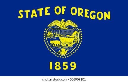 Oregonian official flag, symbol. American patriotic element. USA banner. United States of America background. Flag of the US state of Oregon, correct size, proportions and colors, vector illustration