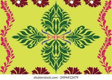 Oreintal Flora Damask Seamless pattern  embroidery, Indian style.  art ornament print.Design for carpet, cover.wallpaper, wrapping, fabric, clothing