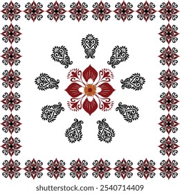 Oreintal Flora Damask Seamless pattern embroidery, Indian style. art ornament print.Design for carpet, cover.wallpaper, wrapping, fabric, clothing