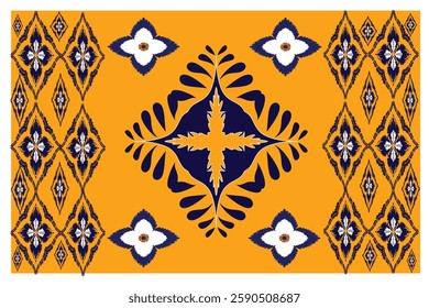 Oreintal flora damask seamless pattern embroidery,art ornament print.design for carpet,cover.wallpapers,wrapping,yellow contrast with blue that looks striking,