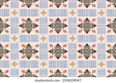 Oreintal Flora Damask Seamless pattern  embroidery, Indian style.  art ornament print.Design for carpet, cover.wallpaper, wrapping, fabric, clothing Damask seamless pattern with white and black 