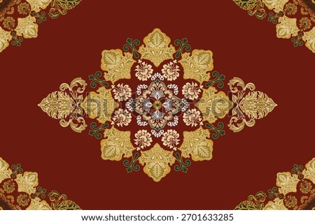 Oreintal Flora Damask Seamless pattern  embroidery, Indian style.  art ornament print.Design for carpet, cover.wallpaper, wrapping, fabric, clothing
