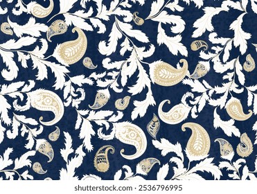 Oreintal Flora Damasks paisley Seamless pattern embroidery, Indian style. art ornament print.Design for carpet, cover.wallpaper, wrapping, fabric, clothing