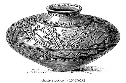 Orejone Indian Pottery from Amazonas, Brazil, drawing by Sellier, vintage engraved illustration. Le Tour du Monde, Travel Journal, 1881