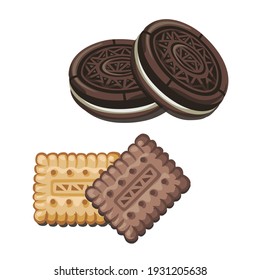 Oreos and crackers. Isolated. White background. Vector illustrations.