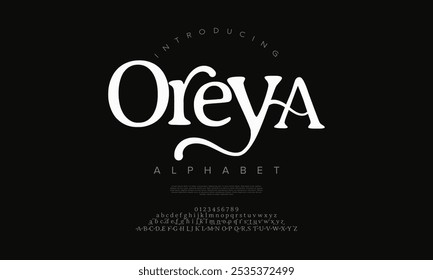 Oreya tipografia beleza moda elegante minimalista serif italic fontes decorativo casamento vintage retro logos. Logotipo de fonte de luxo mínimo alfabeto. Ilustração vetorial
