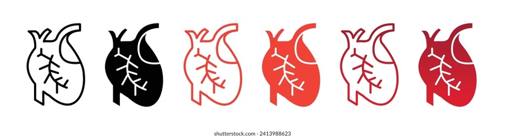 Organ Anatomy Line Icon. Human heart and circulatory system icon in black and white color.