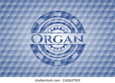 Organ blue badge with geometric pattern background.