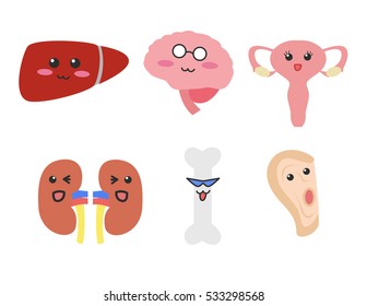 organ cartoon vector . liver brain ear uterus kidney bone