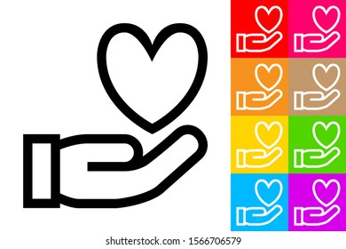 Organ Donation. Line Icon With Different Color Background.