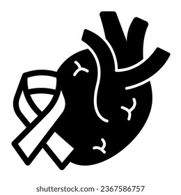 Orgelherz und Klebeband Symbol, Weltkrebstag-Konzept, Krebsband und Herzzeichen auf weißem Hintergrund, Brustkrebsbewusstsein Symbol im Stil von glyph für Mobil- und Web. Vektorgrafik