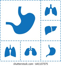 Organ icon. set of 6 organ filled icons such as stomach, liver