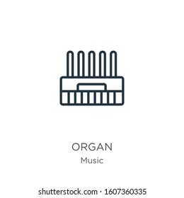 Organ icon. Thin linear organ outline icon isolated on white background from music collection. Line vector sign, symbol for web and mobile