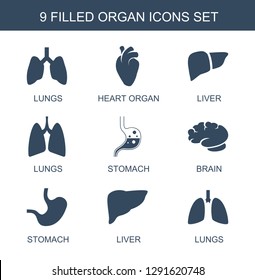 organ icons. Trendy 9 organ icons. Contain icons such as lungs, heart organ, liver, stomach, brain. icon for web and mobile.
