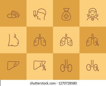 Organ line icon set. Set of line icons on white background. Healthcare concept. Stomach, gemma, liver. Vector illustration can be used for topics like medicine, health, treatment 
