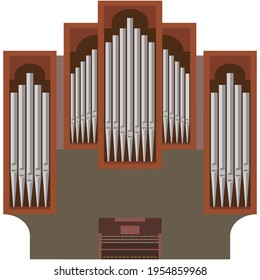 Organ music pipe church instrument vector on white