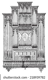 Orgel der perpignanischen Kathedrale, Vintage gravierte Illustration. Wörterbuch der Worte und Dinge - Larive und Fleury - 1895.