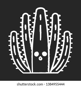 Organ pipe cactus chalk icon. Cactus with hushed face. Wild Pitahaya cacti. Unhappy surprised tropical plant. Succulent plant. Houseplant. Isolated vector chalkboard illustration