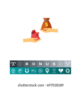 Organ transplant buying vector icon