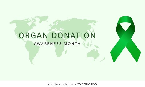 Organ Transplant and Organ Donation Awareness. Green Ribbon. Vector illustration.