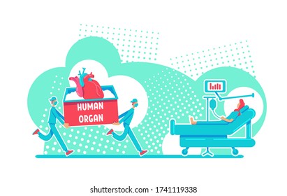 Organ Transplant Surgery Flat Concept Vector Illustration. Emergency Donor For Heart. Clinical Operation 2D Cartoon Characters For Web Design. Surgical Procedure To Save Life Creative Idea