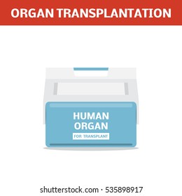 Organ Transplantation Concept - Vector Cooler Box For Human Organs Transportation