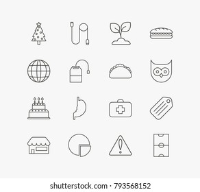 Organ and universal icon line set with plant soil, christmas and cable. Caution related universal icon vector items for web UI logo design.