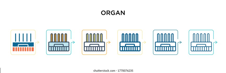 Organ vector icon in 6 different modern styles. Black, two colored organ icons designed in filled, outline, line and stroke style. Vector illustration can be used for web, mobile, ui