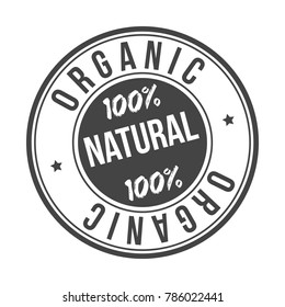 Organic 100% Natural Original Stamp Design Vector Round Art Badge.