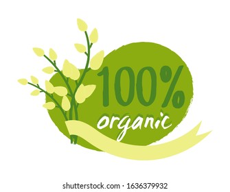 Organic 100% sticker, vector illustration for graphic and web design