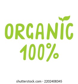 Icono de vector orgánico 100%. Símbolo de comida sana, productos agrícolas naturales, ecocosméticos. Ilustración dibujada a mano aislada en blanco. Señal ecológica, emblema biológico. Clipart plano para etiquetas, etiquetas, impresión, logotipo