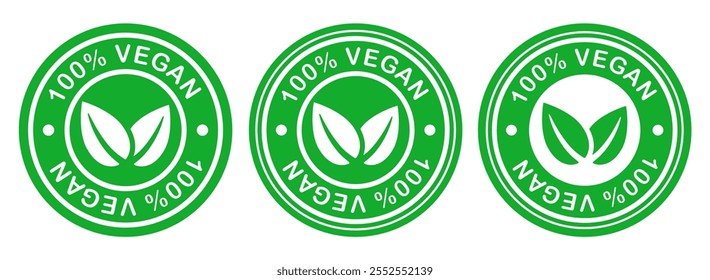 Organic 100% vegan product design template icon symbol. Suitable for vegetarian green leaves logo symbol. Vector illustration icon sign. Isolated on white background