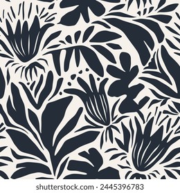 Organic abstract flowers shapes floral pattern. leaf and flower shape organic seamless pattern. leaves silhouette summer seamless pattern modern vector style on white background.